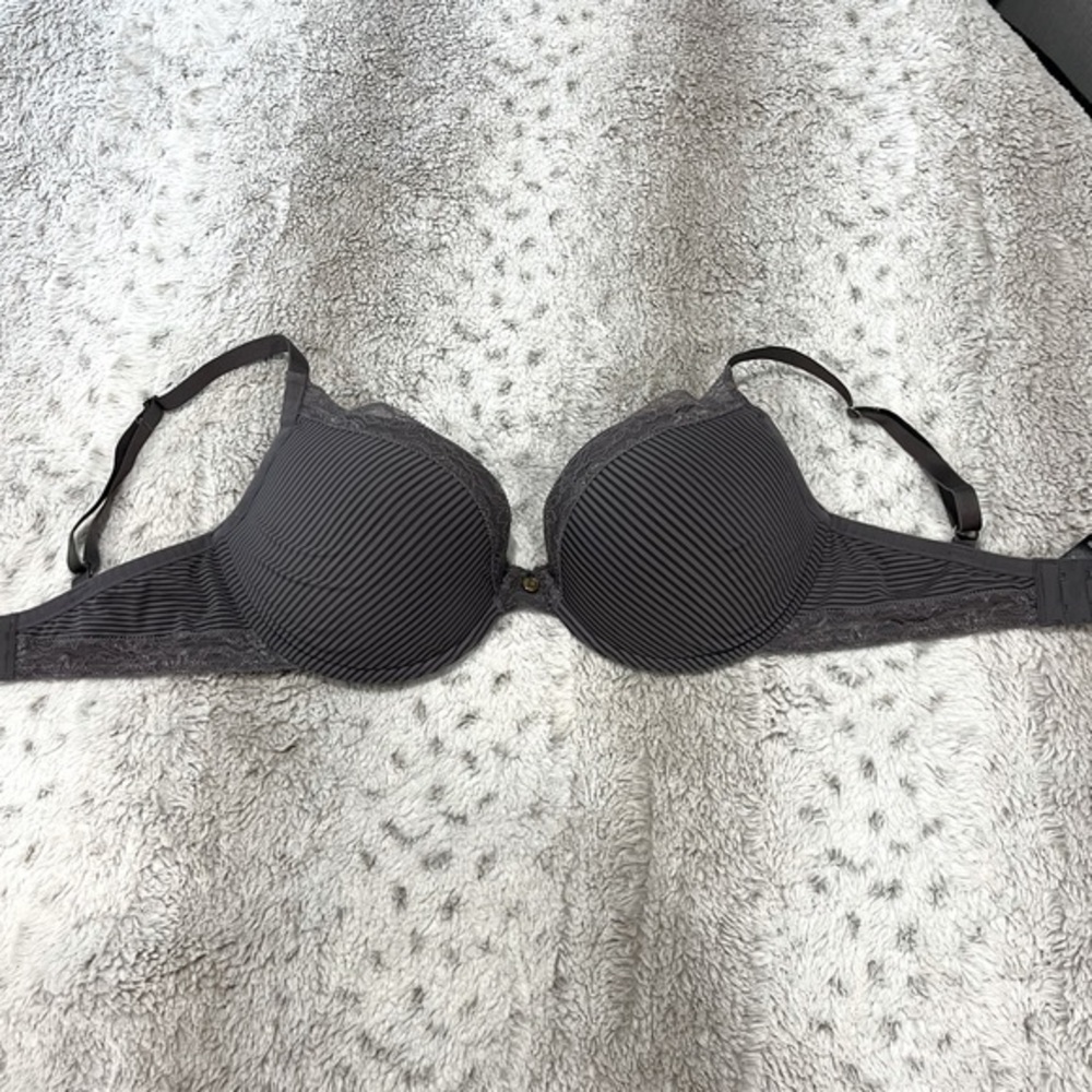 Natori Grey Stripped Bra With Lace Woman’s 32DDD